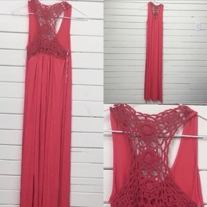 NWT RED COTTON CROCHET BACK MAXI DRESS